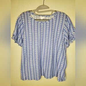 LC Lauren Conrad Blue and Cream Floral Top